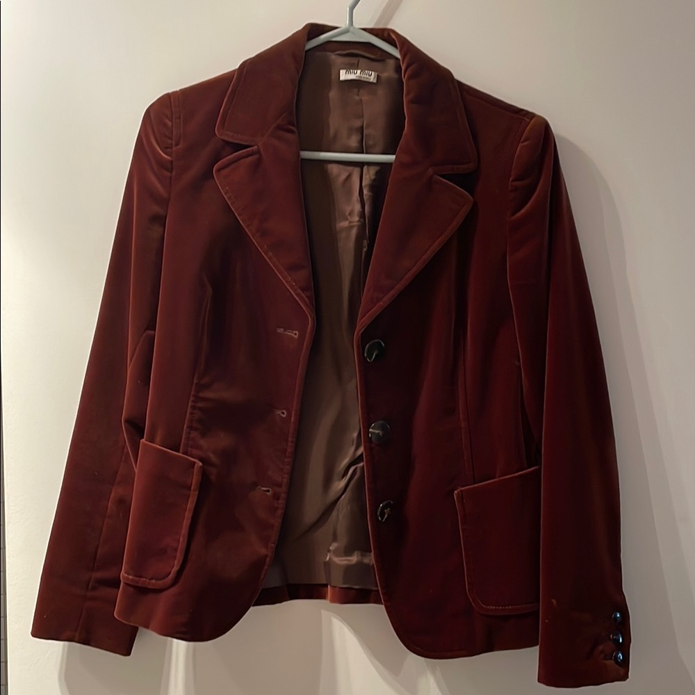 Vintage Miu Miu Brown Velvet Blazer Structured Suit Jacket